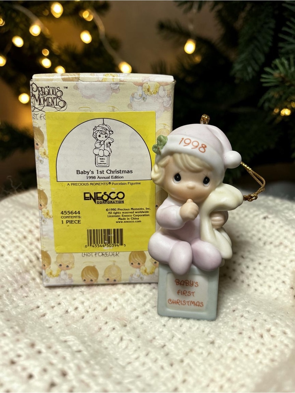 Precious Moments Baby's First Christmas 1998 Porcelain Ornament W/Box #455644
